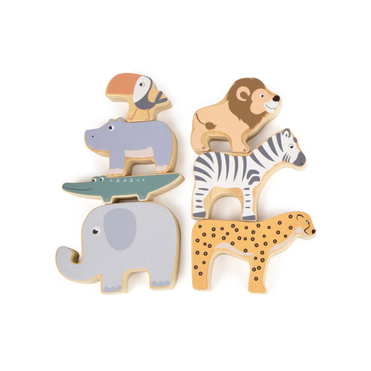 Wild wooden stacking animals - tiger, zebra, lion (safari)